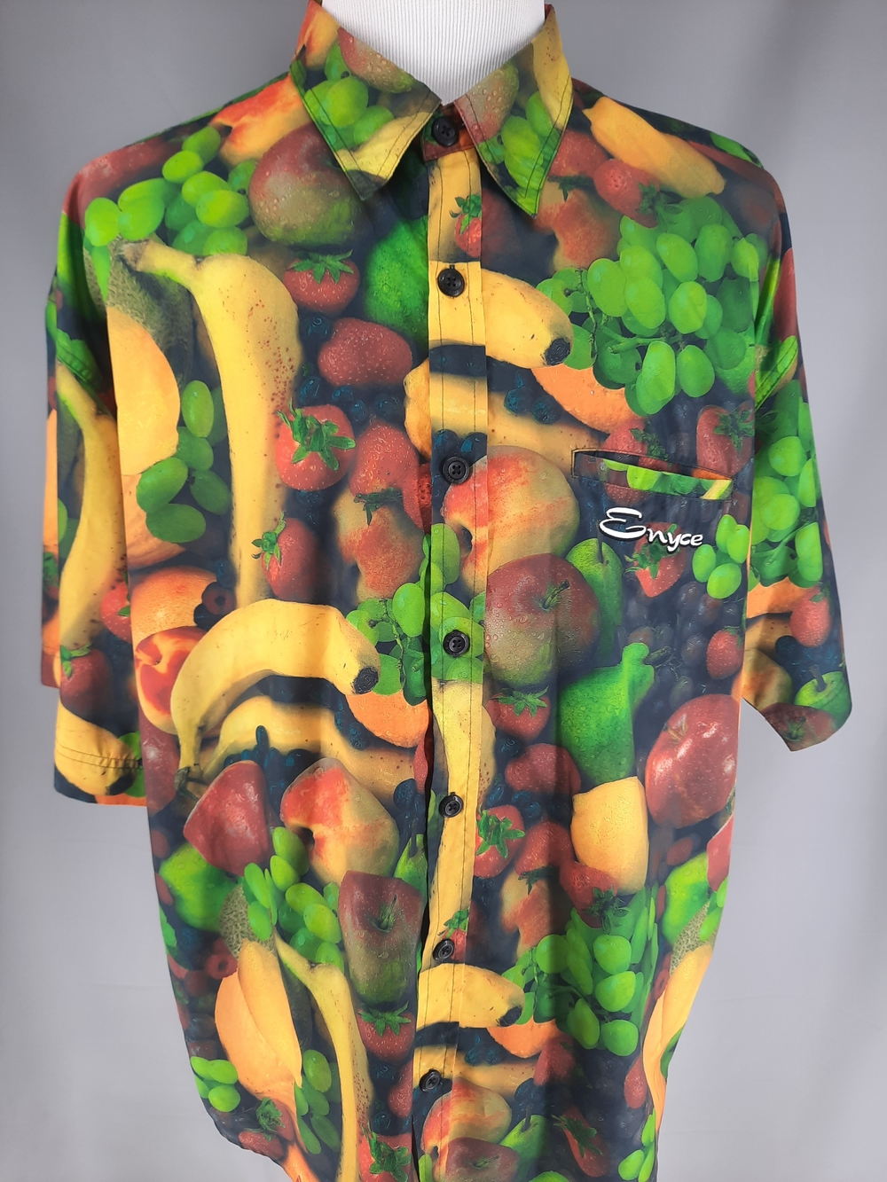 Vintage Enyce Men’s 3XL Green & Yellow Fruit-Print Short Sleeve Button-Up Shirt
